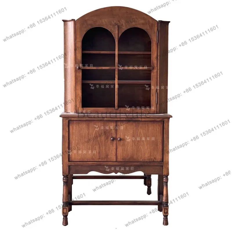 French solid wood retro side cabinet medieval cafe storage cupboard
