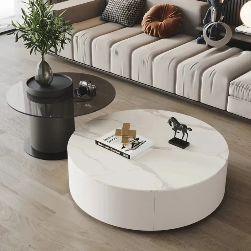 Designer Coffee Table Nesting Neat Round Mobile Luxury Center Tables Living Room Balcony Orta Sehpa Room Furniture image 3