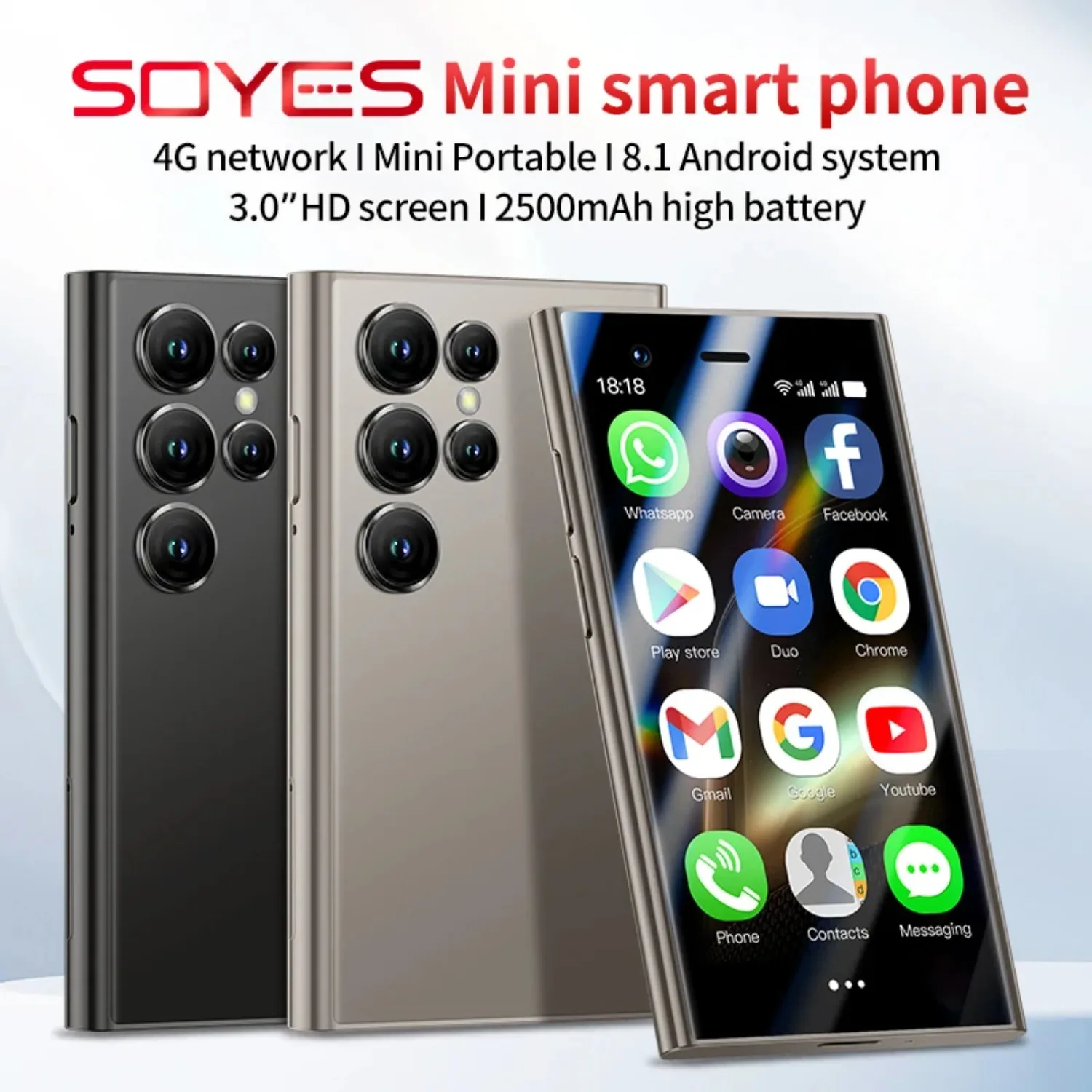SOYES S24 Pro Max 4G Mini Smartphone Android 8.1 Dual SIM Standby 3 polegadas HD 2GB + 16GB 2500mAh Carregadores de vários países