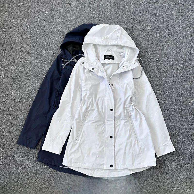 plus Size Raincoat Medium Length Women's Windbreaker Slimming PU Waterproof Versatile Outerwear Commute Sle Long Sve Zipper