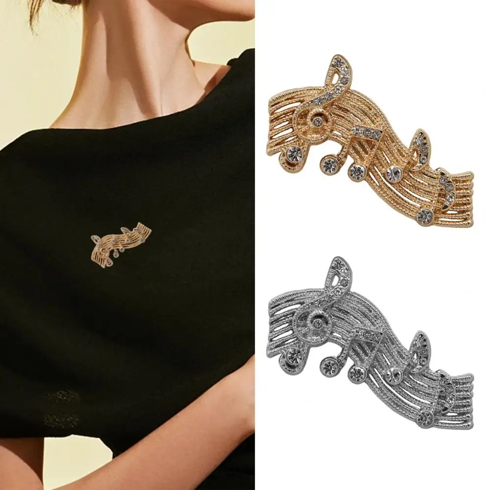 Music Score Brooch Pin Women Coat Brooch Rhinestones Inlaid Lapel Pin Brooch for Sweaters Collars Hats Bags Coats Scarves
