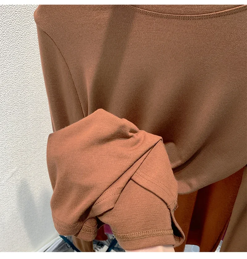 여성용 슬림 O-넥 두꺼운 따뜻한 솔리드 티셔츠, 가을 겨울 플리스 티셔츠, 긴팔 보터밍 티, y2k 탑, 여성 의류