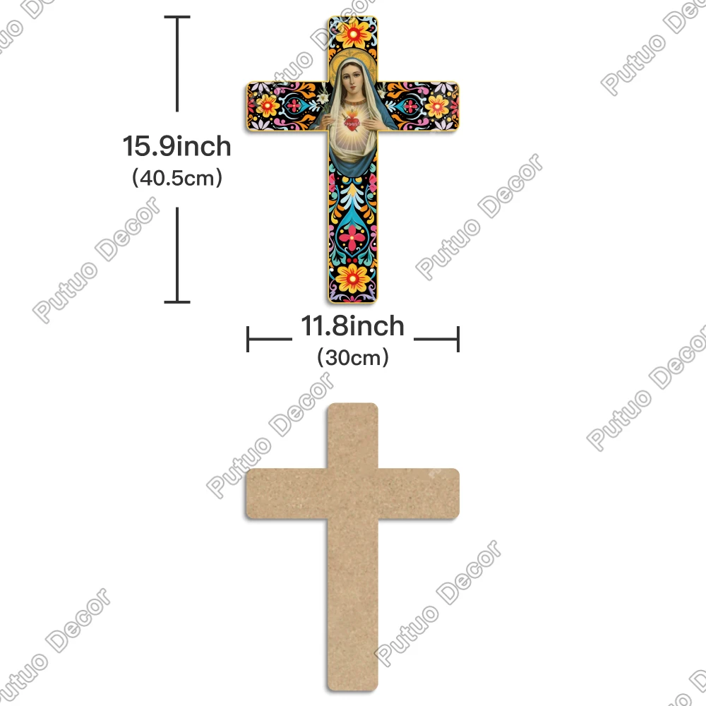 Putuo Decor Mexican Crucifix Wooden Wall Decor - 15.9 X 11.8 Inches,Room Decor Cross  for Living Room