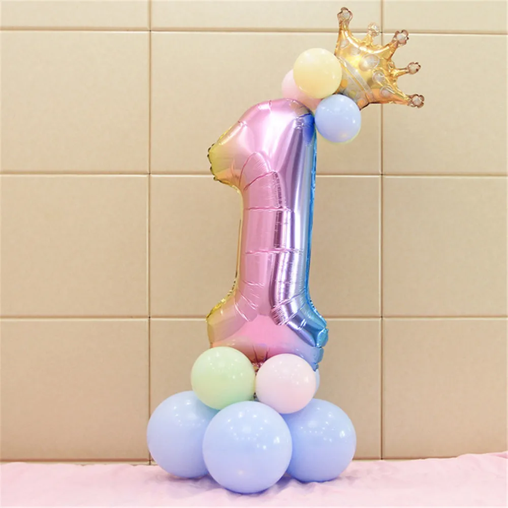 Rainbow Number Foil Balloon set 30inch 1 2 3 4 5 6 7 8 9 Crown Balloon Wedding Decorations Happy Birthday Unicorn Party Supplies