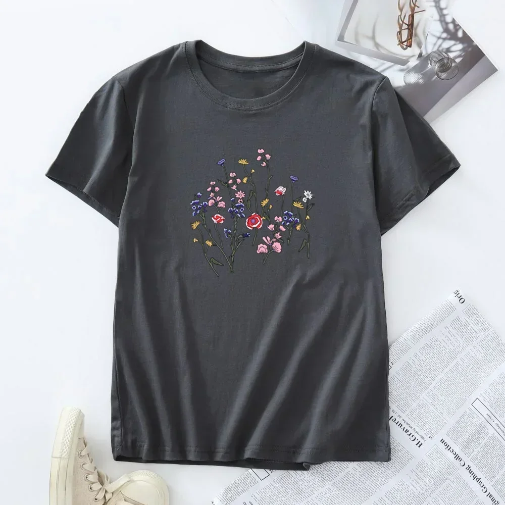 T-shirt damski Plus Size 100% bawełna Tshirt damski 2024 Letnia moda Graficzne koszulki damskie z krótkim rękawem Topy damskie