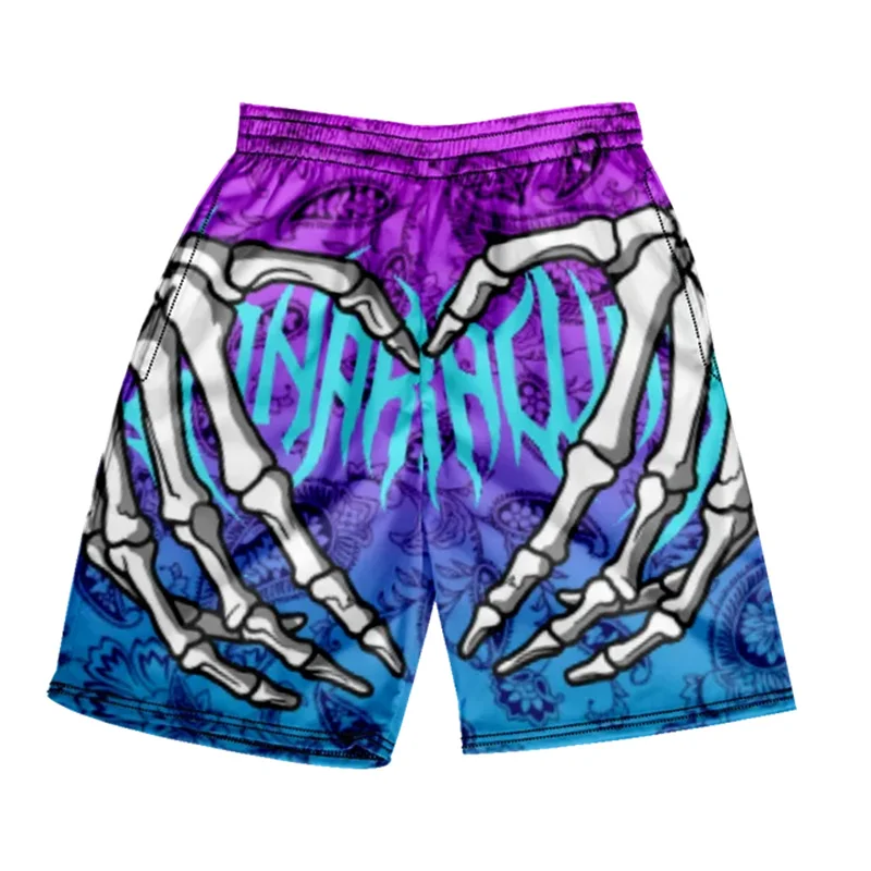 Men's Summer Skeleton Hand Element Print Quick Drying Shorts Men Summer Fashion Sports Breathable Shorts Trend Comfortable Quats