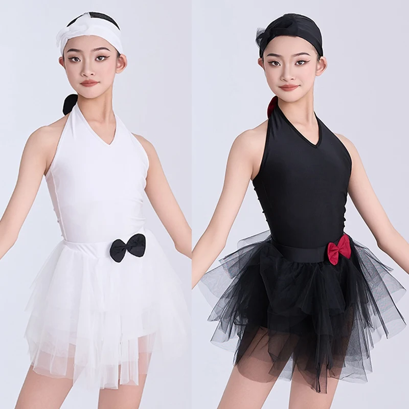 

Girls Latin Dance Clothes Sleeveless Tops Yarn Tutu Skirt Kids Ballet Dance Costume Summer Dancing Practice Dancewear DNV23185