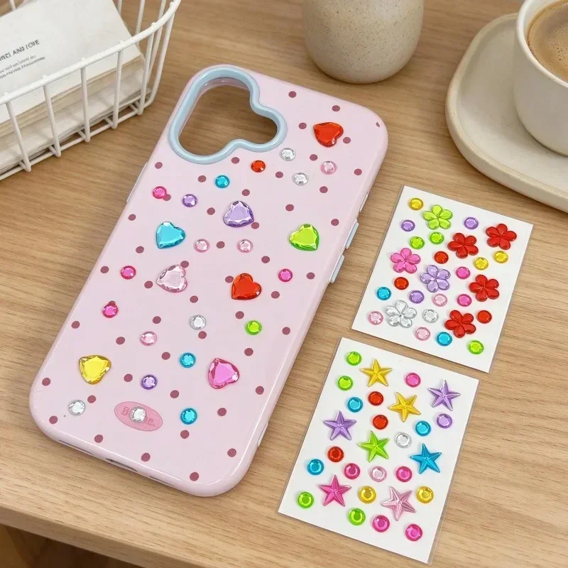 Colorful Rhinestones Sticker Y2K Trendy Star Flower Heart-shaped 3D Stickers Ins Trendy Children Handicraft DIY Decoration Bulk