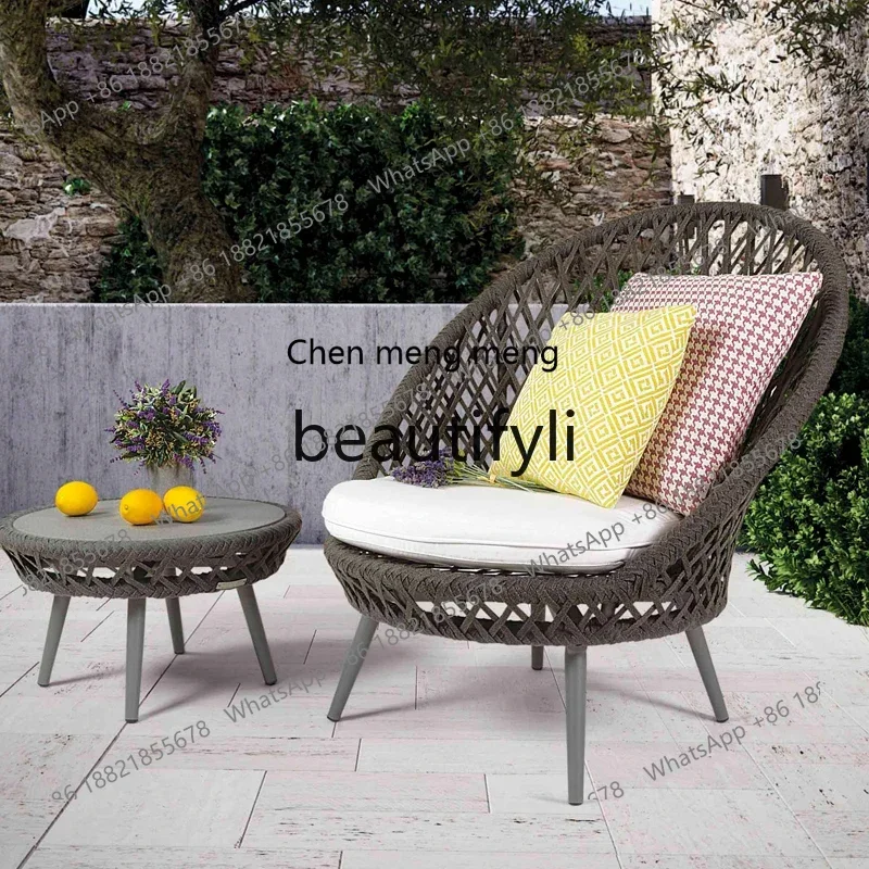 

CC Outdoor Courtyard Rattan Chair Balcony Three-Piece Set Combination Open-Air Garden Leisure Small Table and Chair