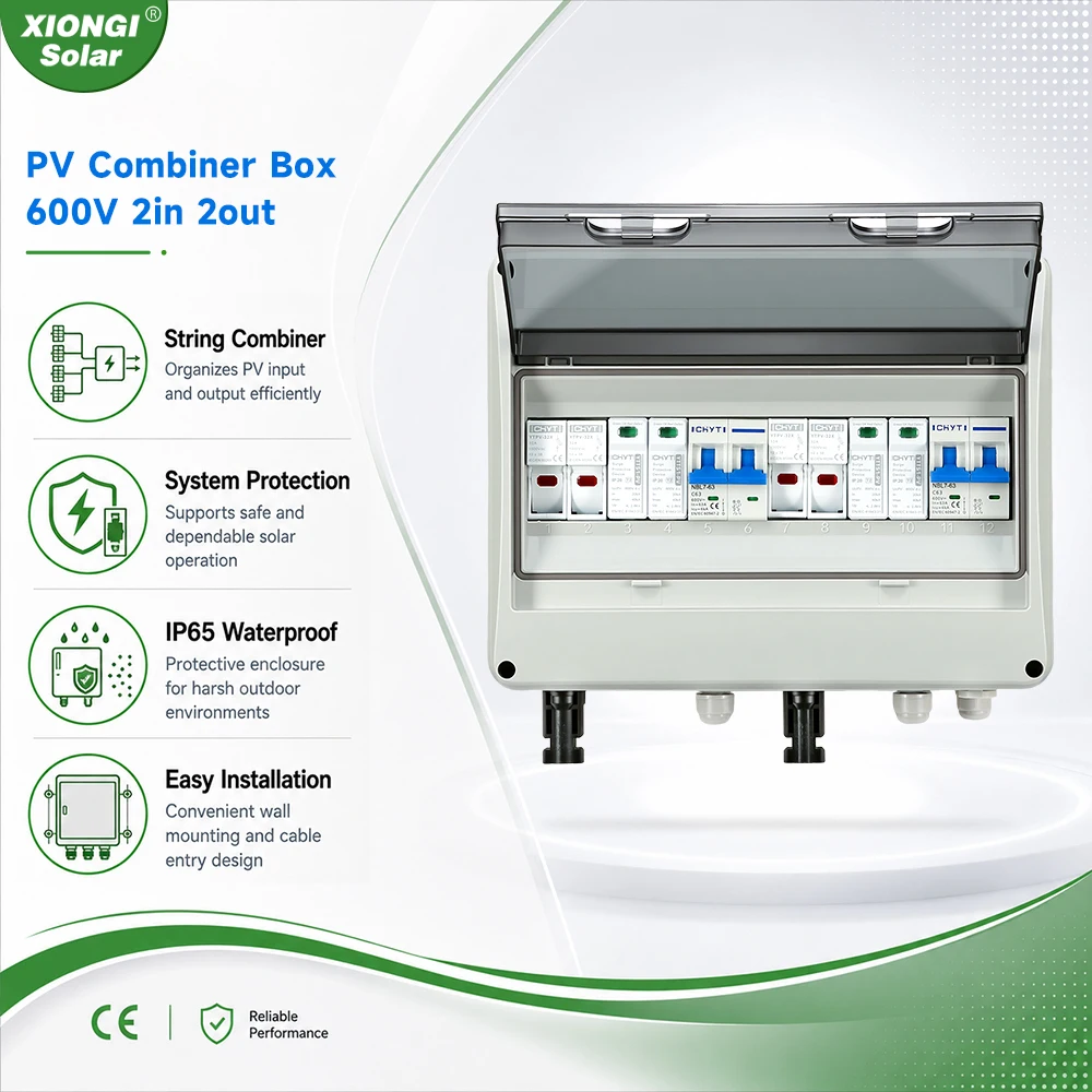 XIONGISolar fotowoltaiczny pojemnik PV z ochroną odgromową 2 wejścia 2 wyjścia DC 600V MCB SPD 1000VFuse Wodoodporna skrzynka IP65