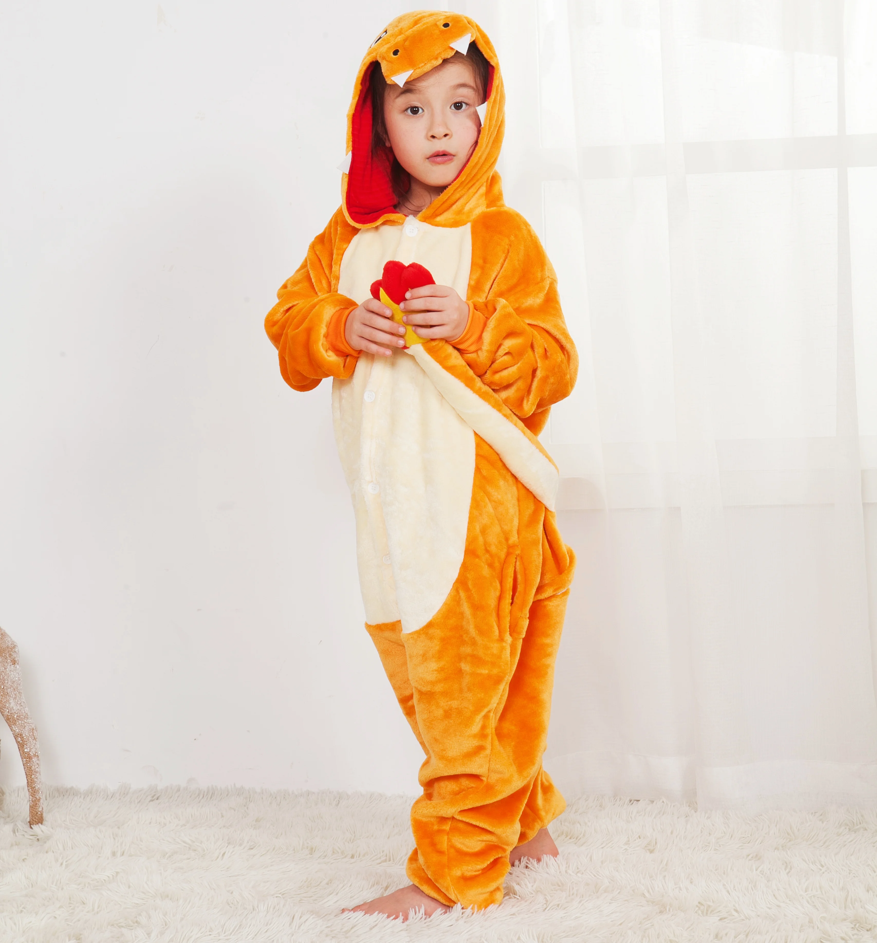 Kids Kigurumi Fire Dragon Cartoon Onesies Children Animal Pajamas Jumpsuit Halloween Christmas Girls Boys Anime Cosplay Costumes