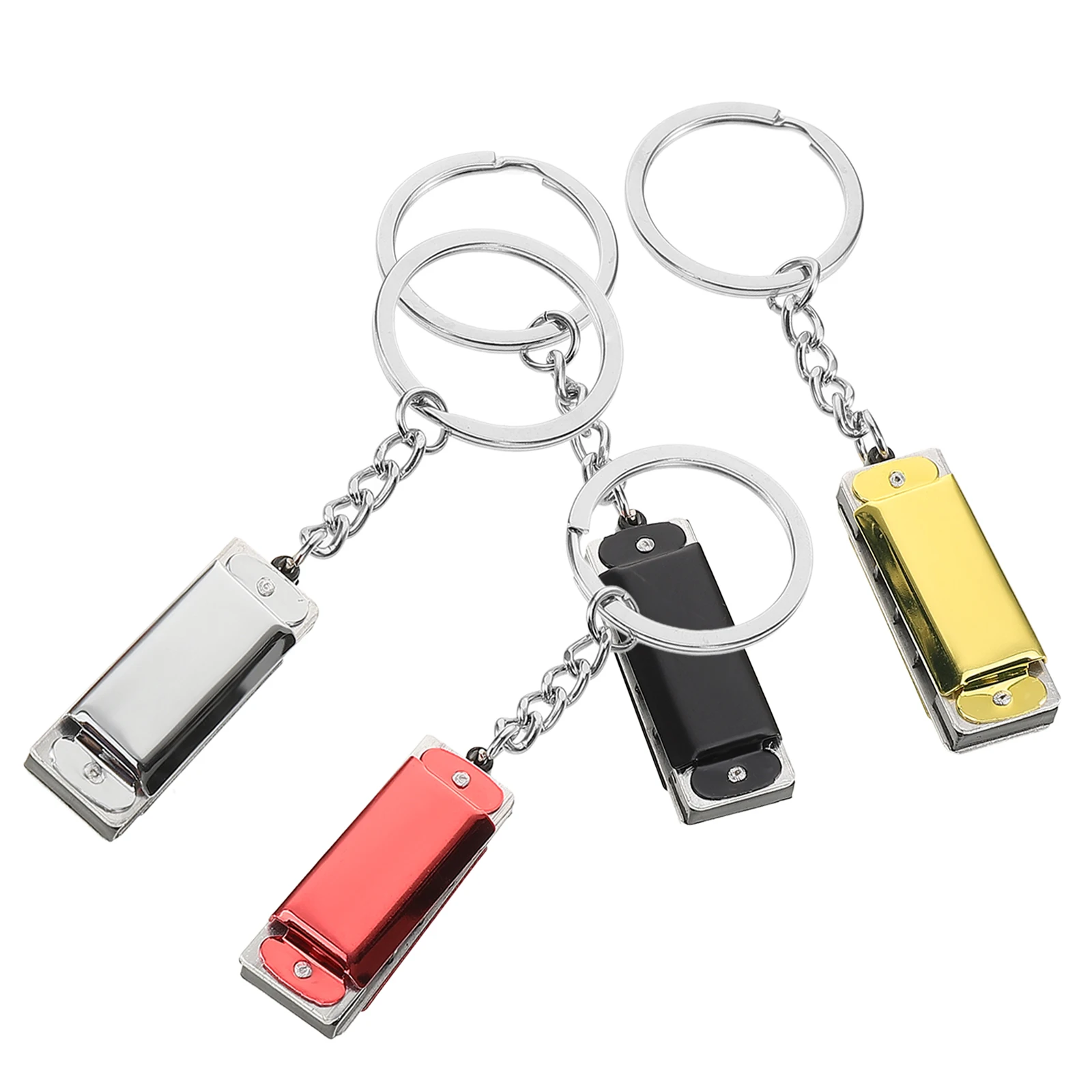 

4 Pcs Keychain Mini Colorful Musical Instrument Harmonica Key Chain Pendants Safe Material Metal Key Ring Bag Pendant Child Gift