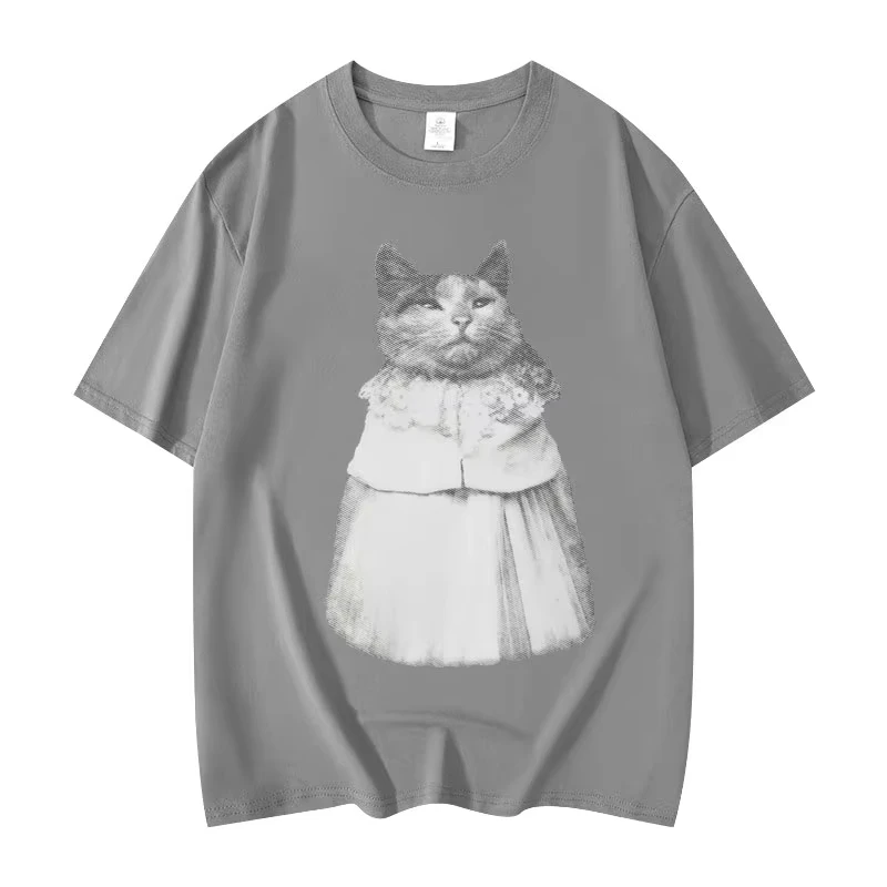 Funny Dressed Cat Meme T-shirt Men Women's Fashion Vintage Short Sleeve T Shirts Cotton Summer O-collar T-shirts Hip Hop Tees