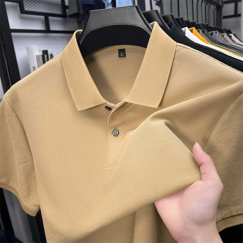 

Модная спортивная летняя новинка 100, мужская рубашка поло из чистого хлопка, однотонная футболка с короткими рукавами и лацканами, дышащая деловая мужская одежда