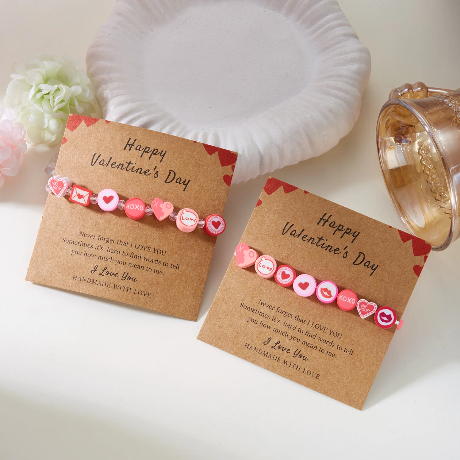 Romantisches Herz-Perlen-Paar-Armband für Damen und Herren, handgefertigt, weicher Ton, Keramik-Armbänder, Liebhaber, Valentinstag, Charm-Schmuck