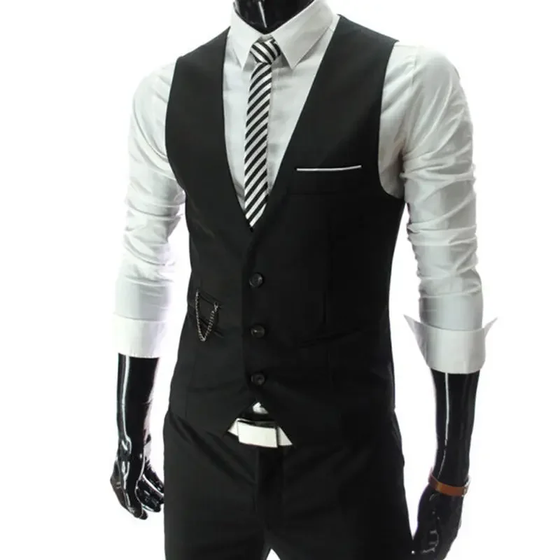 2025 New Men's Slim Fit Suit Vest Solid Color Casual Sleeveless Vest Fashion Men Black Gray Formal Bar Nightclub Waistcoat Homme