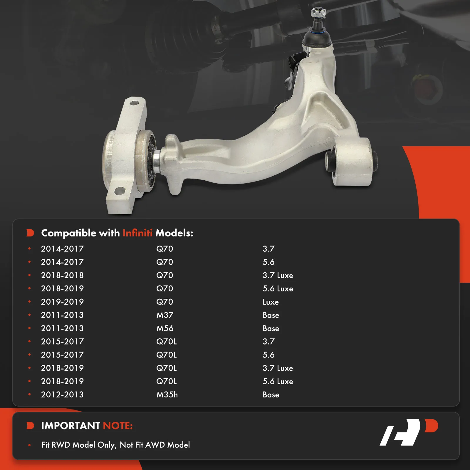 A-Premium Front Right Lower Control Arm & Ball Joint Assy for Infiniti Q70 2014-2019 M37 M56 2011-2013 M35h 2012-2013 Q70L