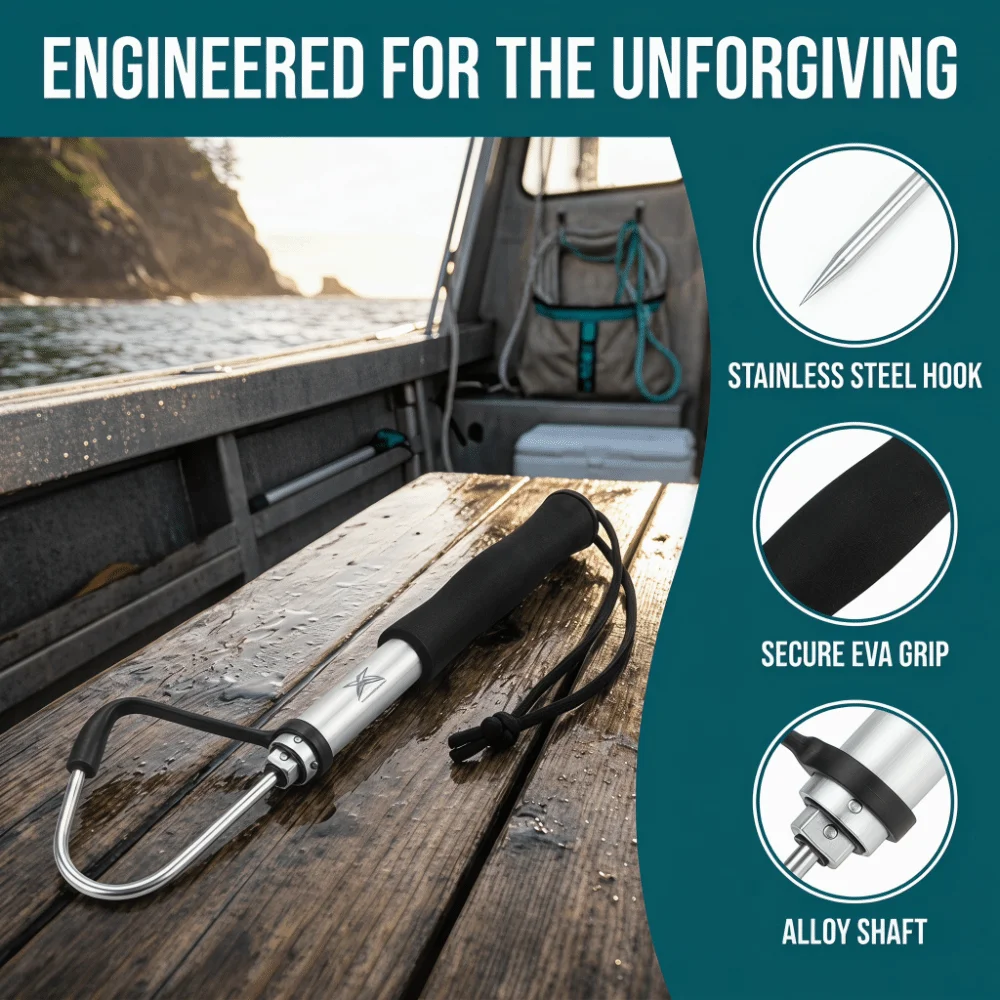 

Durable Stainless Steel Fishing Gripper Gaff EVA Handle with Lanyard Fishing Gaff Hook 60cm Retractable Fish Gaff Kayak Fishing