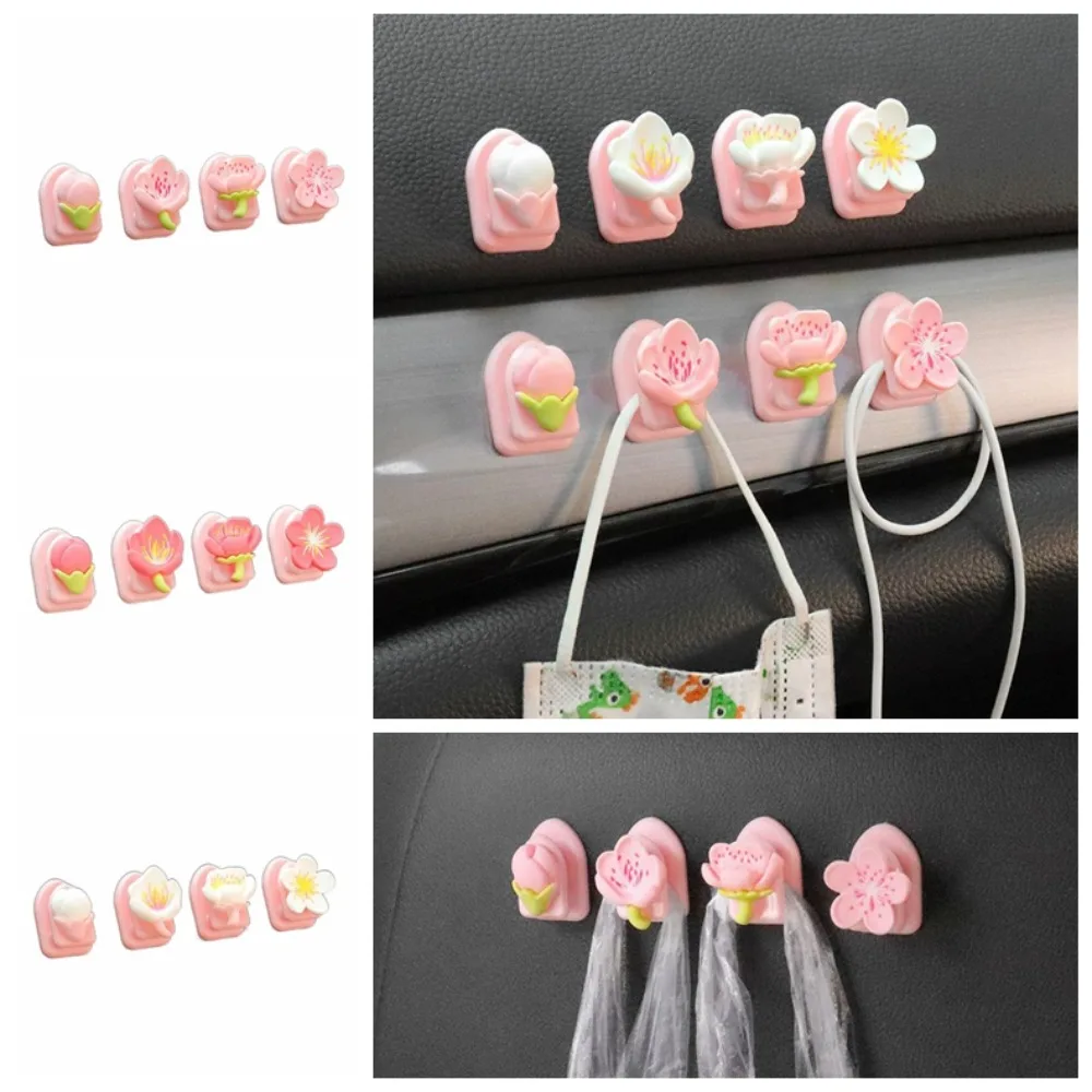 Peach Blossom Flower Car Small Hook Multifunctional Paste Style Cartoon Car Hooks Durable Sweet Car Hanging Hook Car Decorations