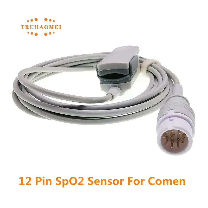 For Comen SpO2 Sensor Reusable 12 Pin Adult Pediatric Neonates Vet Clip Patient Monitoring C60 Star 8000 SAO2 Probe