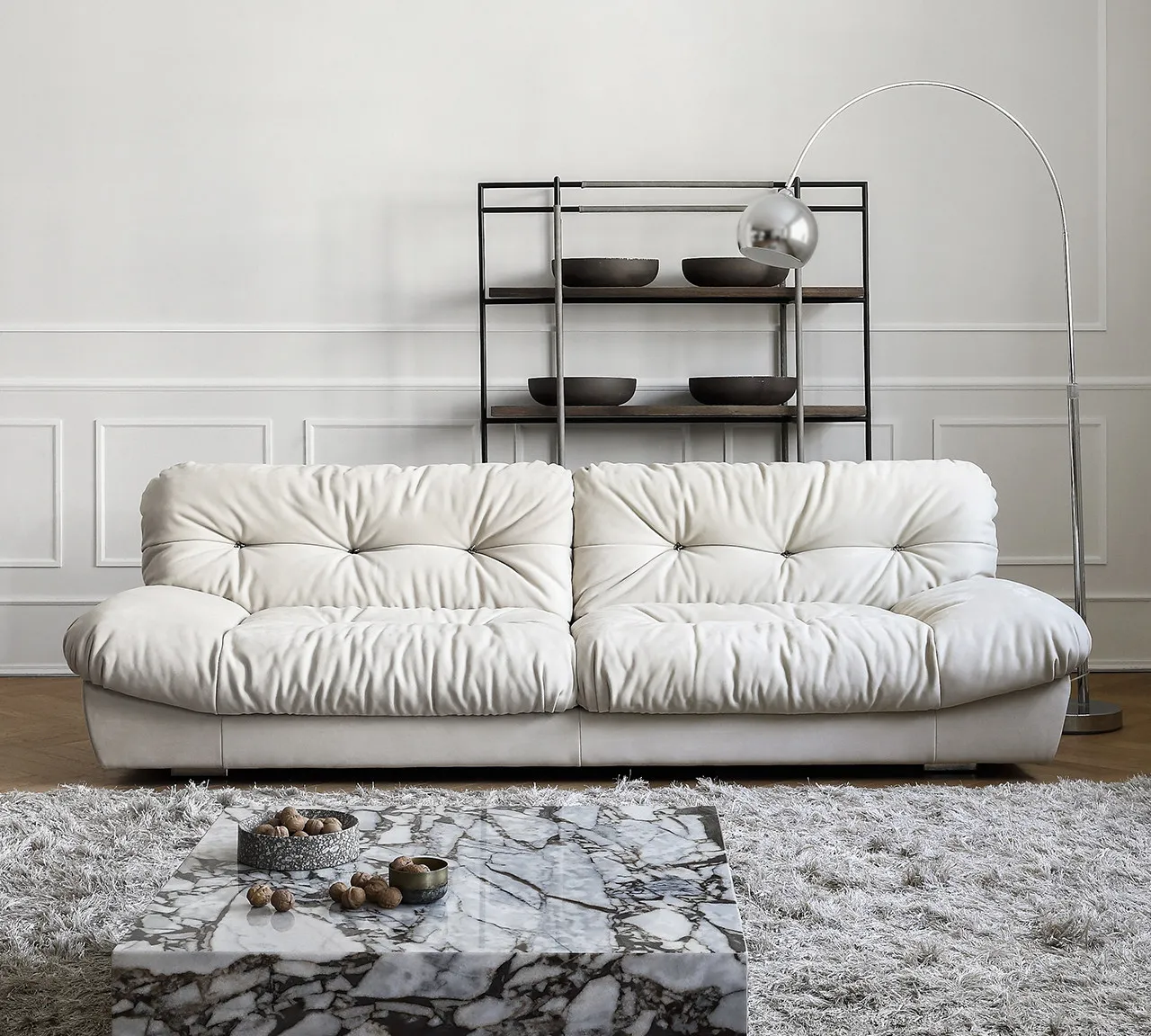 

Cloud Sofa, Cream Style Living Room Designer Straight Row Matte Fabric Retro Milano Sofa