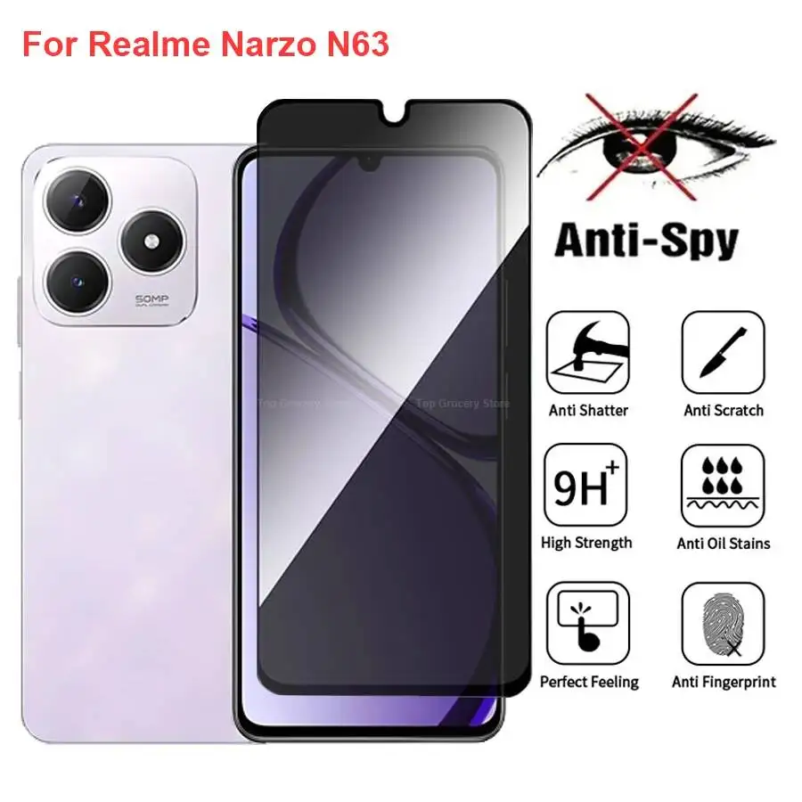

Realme Narzo N63 Anti Spy Privacy Tempered Glass Protector Compatible For Realmenarzon63 Full Cover Screen Phone Film
