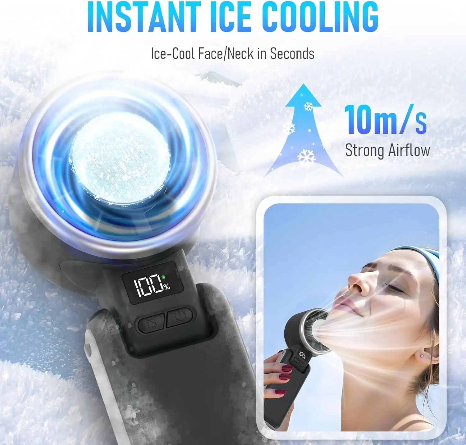 Portable Handheld Turbo Fan With Ice Cooling, Rechargeable Personal Fan, Up Tp 12Hrs Cooling, 5 Speed 25550RPM Powerful