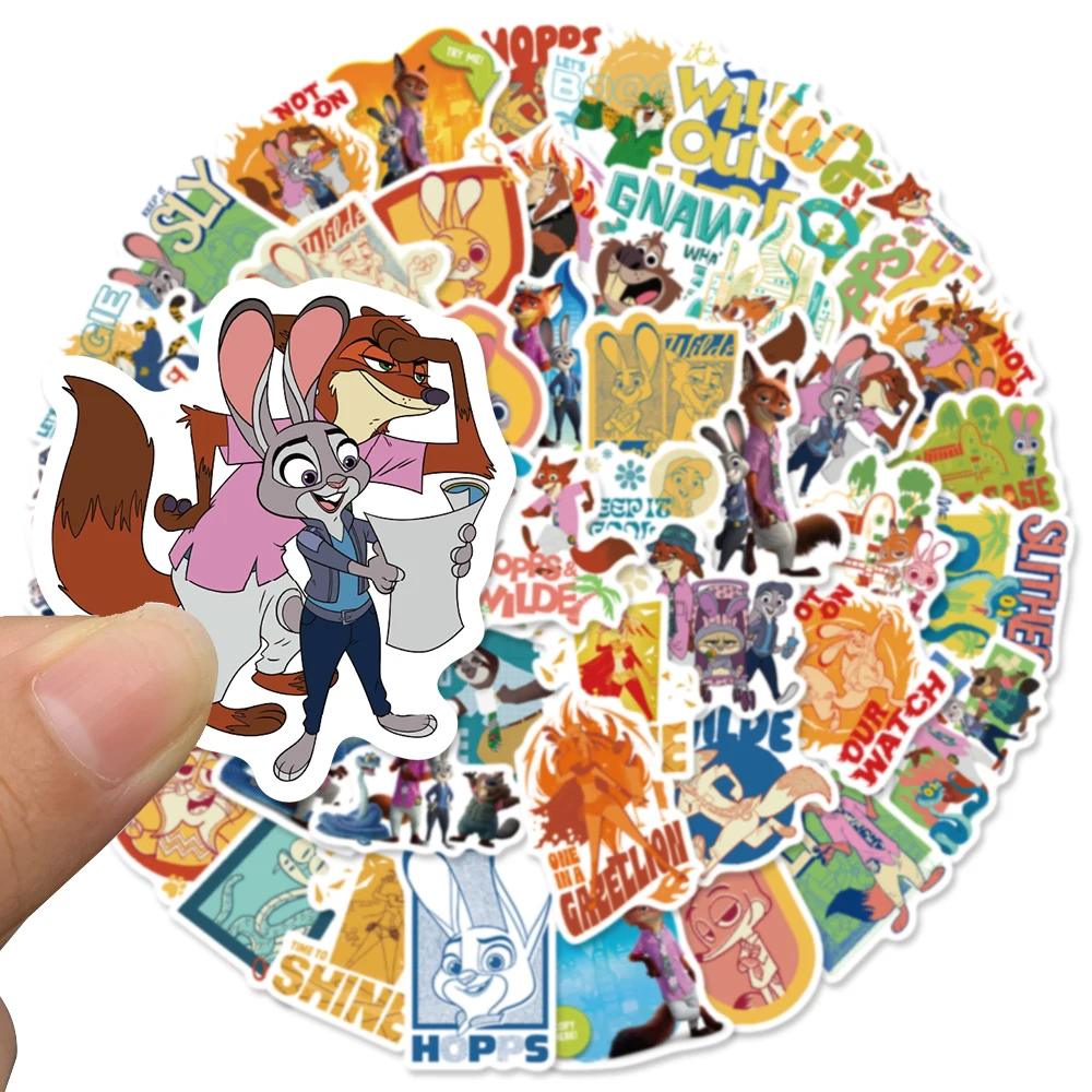 Disney 50 pièces Zootopia 2 renard lapin Judy Nick dessin animé film autocollants téléphone réfrigérateur bouteille ordinateur portable voiture décalcomanies enfants école cadeau