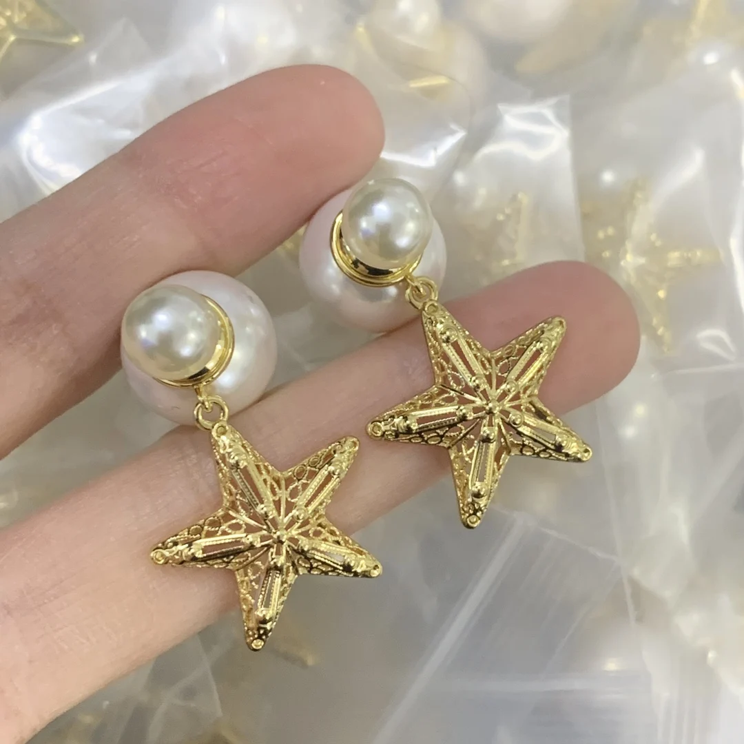 New style personality letter five-pointed star double-sided earring brooch