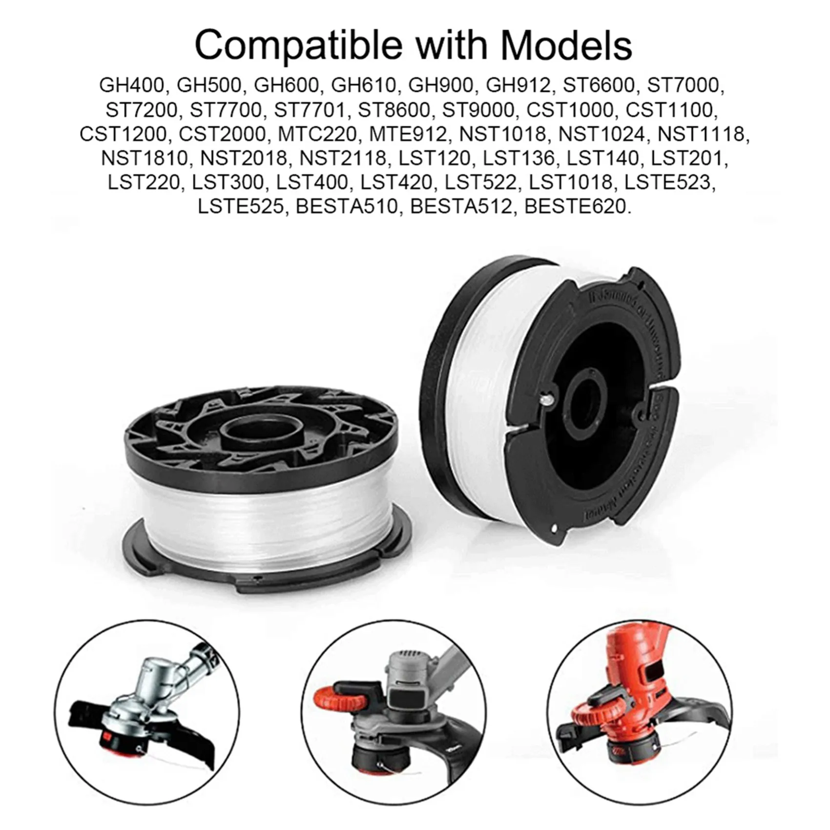 Y42A-8 Pcs Line String Trimmer Multifunctional Autofeed Weed Grass Trimmer Replacement Spool For BLACK+DECKER AF-100-3ZP