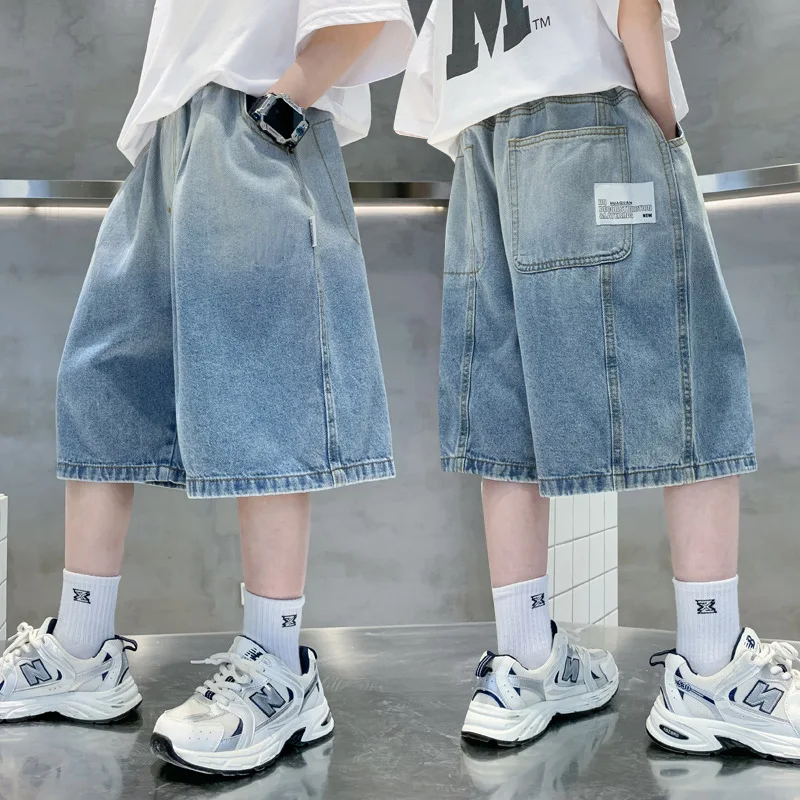 

Children Loose Casual Drawstring Denim Shorts with Pockets Kids Boy Fashion Trend Hip-Hop Casual Gradient Jeans Shorts Age 5-14Y