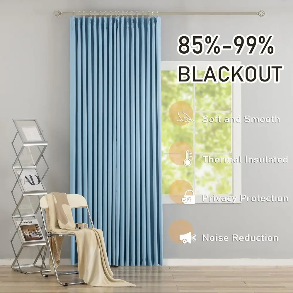 120 plafond-tot-vloer verduisteringsgordijnen, lichtblauw met plooien, 40 breed x 120 lang, thermisch geïsoleerde panelen voor woonkamer