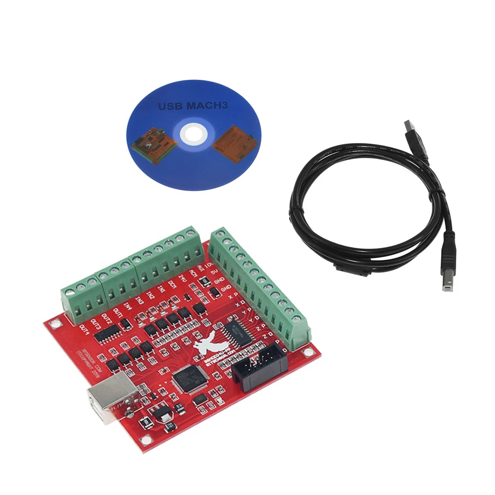 Breakout board CNC USB MACH3 4AXIS Controller Card Support Stepper and Servo Motor 100Khz With USB Cable software on the CD