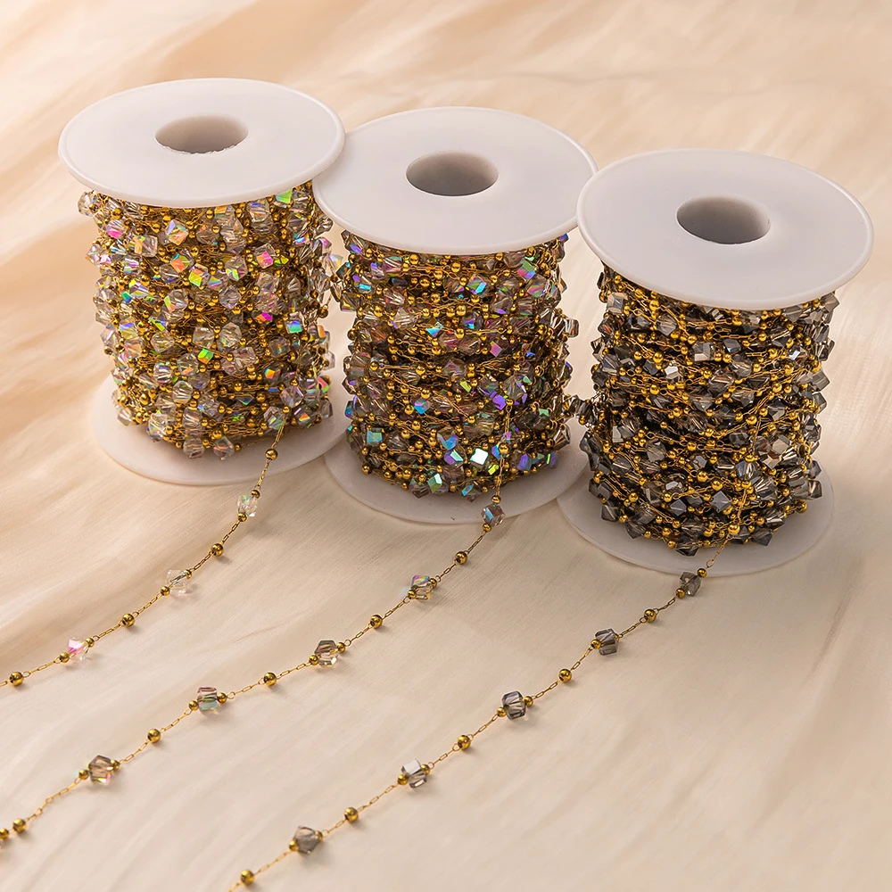 1 Meter Facettierte Unregelmäßige Kristallglasperlen Edelstahlkette in Großpackung für DIY-Halsketten, Armbänder und Schmuckherstellung – Detail 4