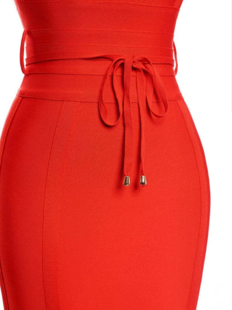 セクシーなVネックバックレススパゲッティストラップ膝丈包帯ドレス