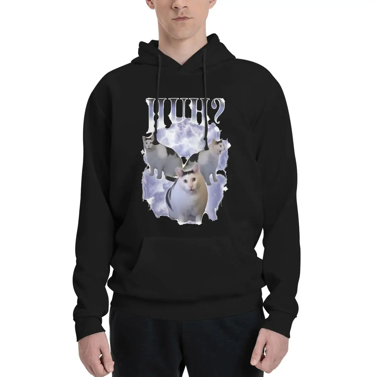 Huh Cat Chonky Ben Meme 90s Bootleg Hoodie For Men Women Pullover Long Sleeve Sweatshirts Drawstring Hooded Shirt with  Pocket