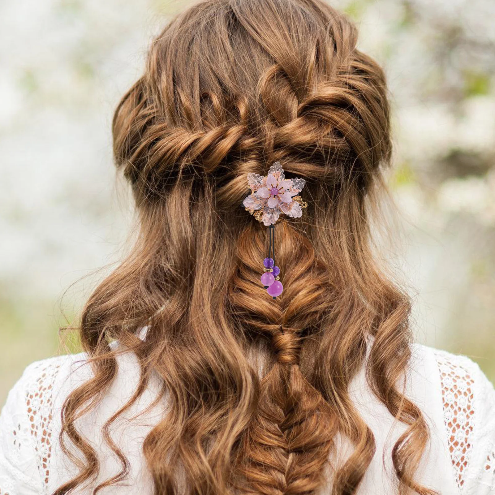 

2pcs Vintage Chinese Style Hair Tie Thick Elastic Ponytail Holders Soft Fabric Scrunchies With Tassel - Multicolored Hair