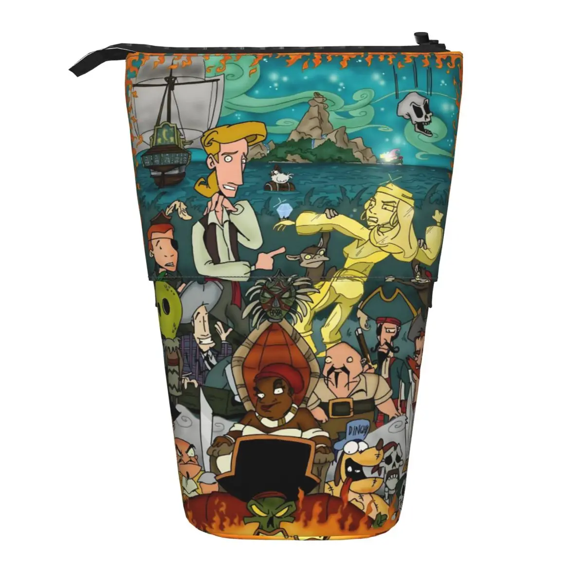 

Custom Monkey Island Cartoon Cute Pencil Case Boy Girl Large Capacity Video Games Telescopic Pencil Bag School Accessories