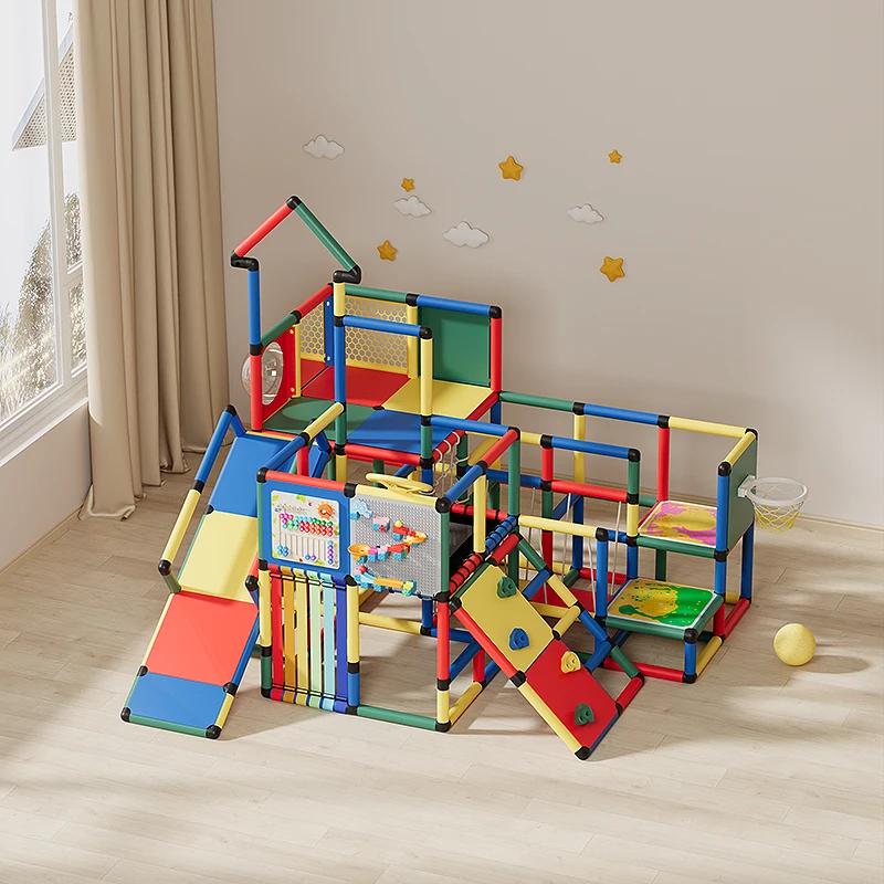 Xinqi Children's Climbing Frame Slide Swing Multi-Functional Indoor Play Set Eco-Friendly PP Material School Use 205x205x196cm