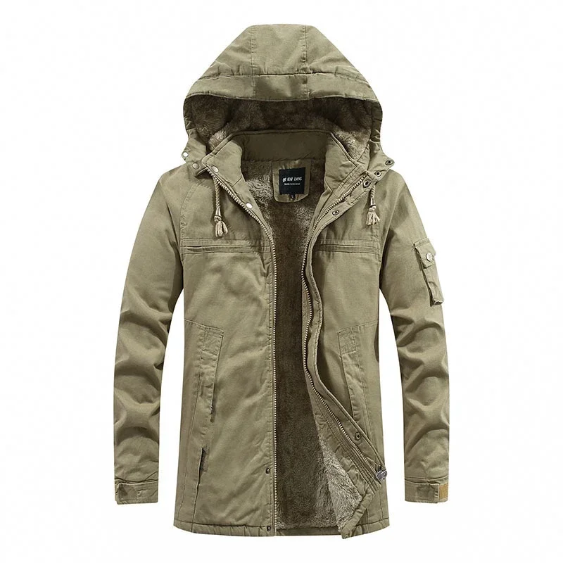 Men Washed Cotton Thick Fleece Casual Military Windproof Hooded Man Jackets New Winter Warm Varsity Parkas Men Jacket Coat