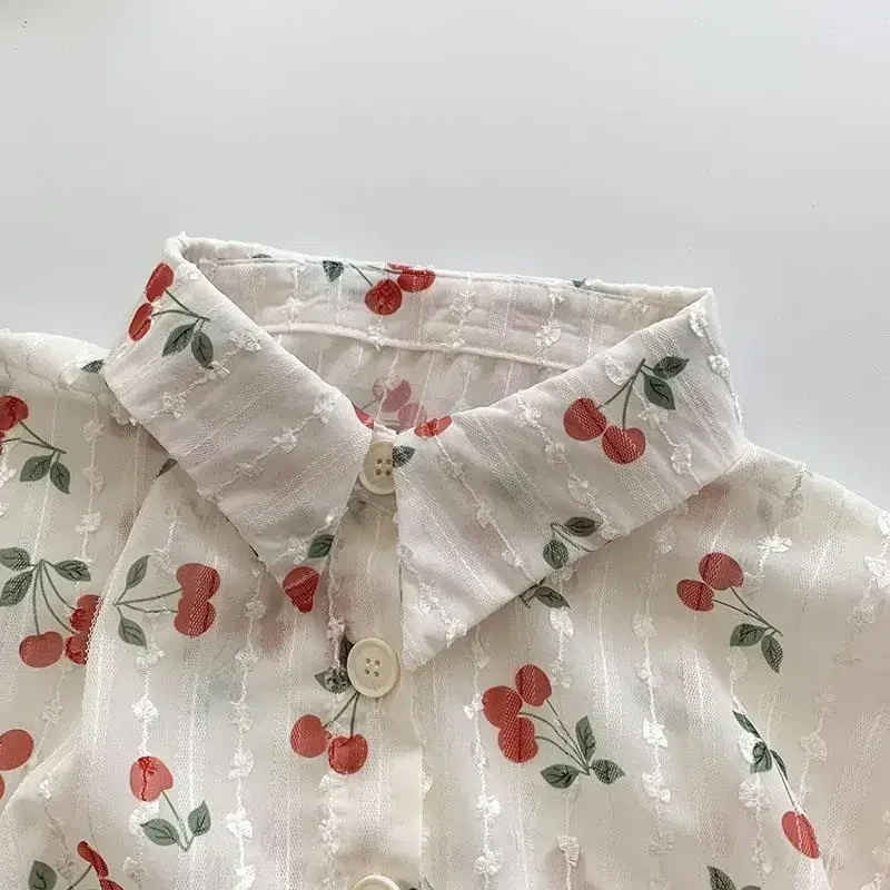 

Spring Summer Thin Style Blouse POLO Collar Printing Long Sleeve Tops Women Sweet Single Breasted Fashion Casual Female Shirt