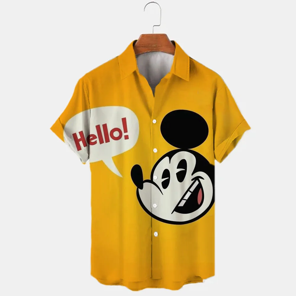 

Summer 2022 New Disney Mickey and Stitch Brand Cartoon Casual Beach Style 3D Printed Short Sleeve Lapel Shirt Slim Fit Men's Top