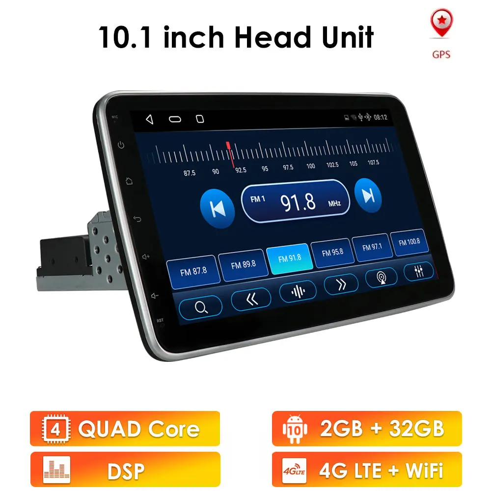 Quad Core Android10 1Din Universal Car Multimedia Radio Stereo Player WiFi GPS Mirror Link Autoradio 4G LTE Camera Rotatable DSP