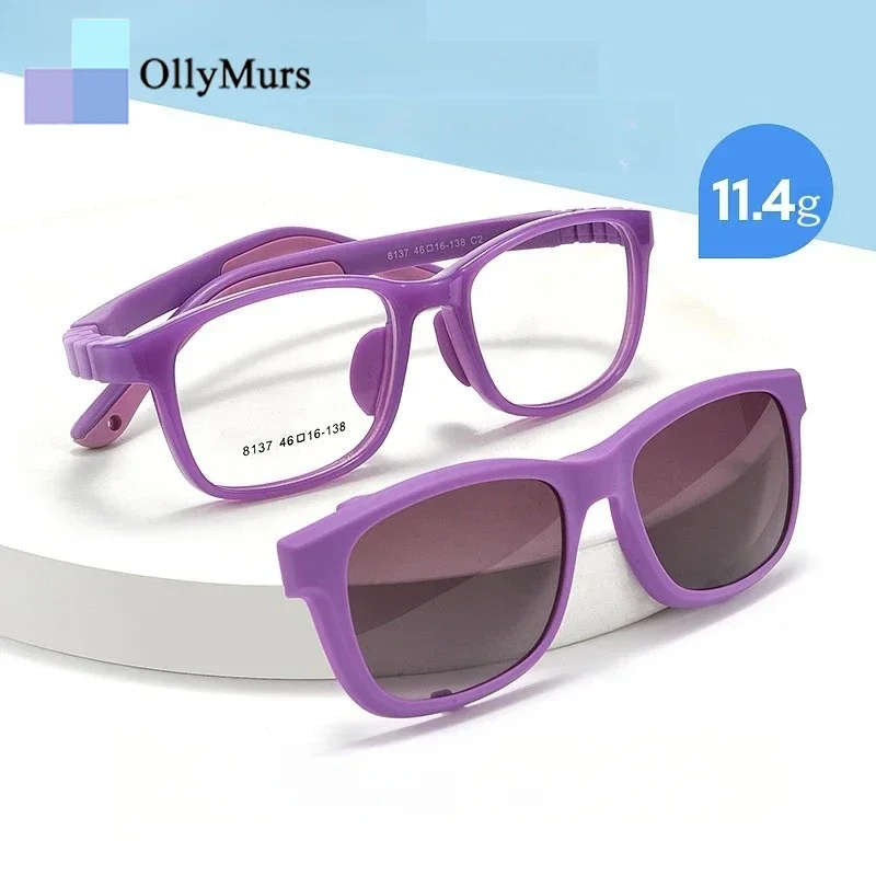 

OLLYMURS детские очки на клипсе, блокирующие УФ-силиконовые очки для мальчиков и девочек, оптическая детская оправа для очков по рецепту 8137ET