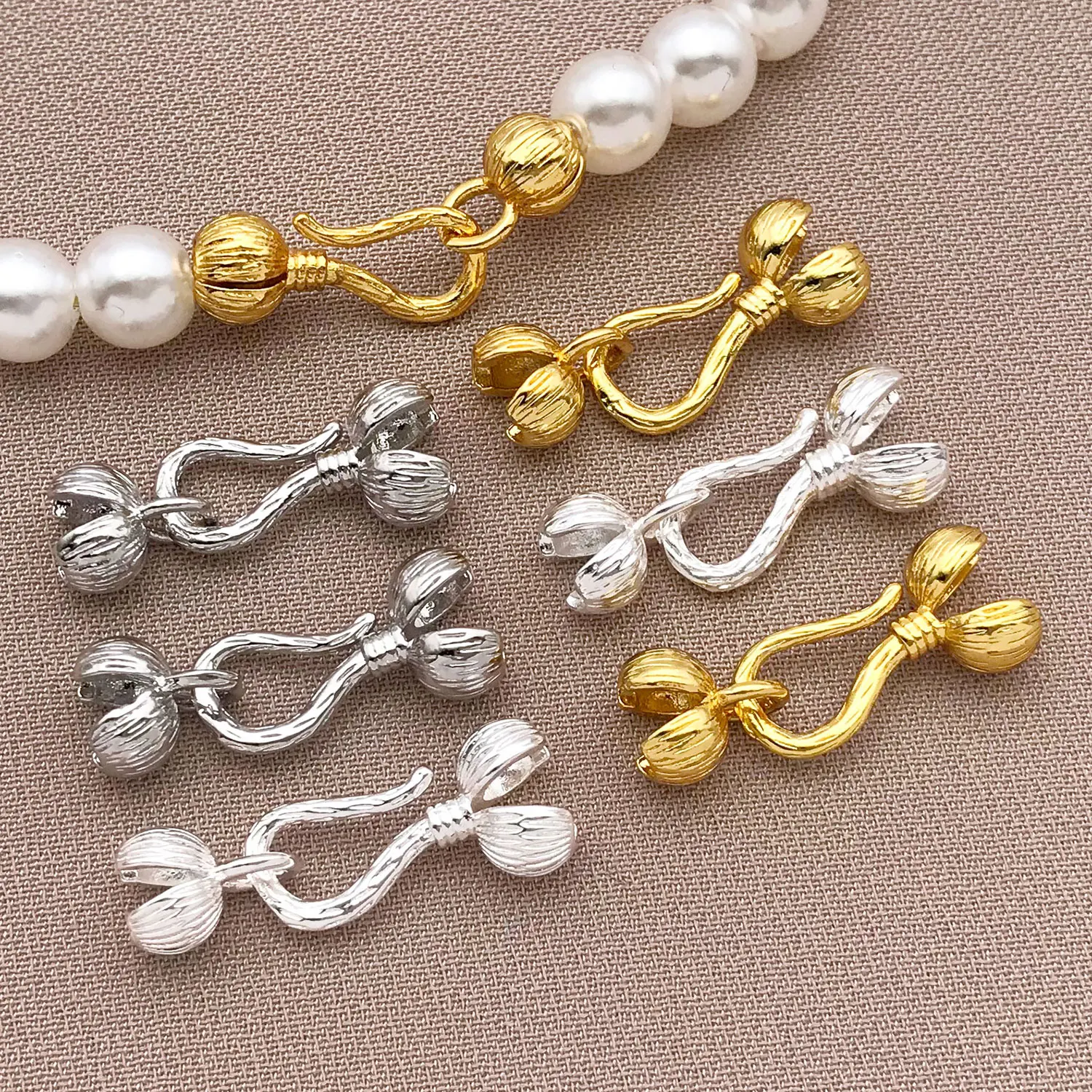 Mix 3/5 Pairs of 18K Copper Plated Real Golden Thick Silvery White Golden Flower Pepper Clasps, DIY Jewelry Making Accessories