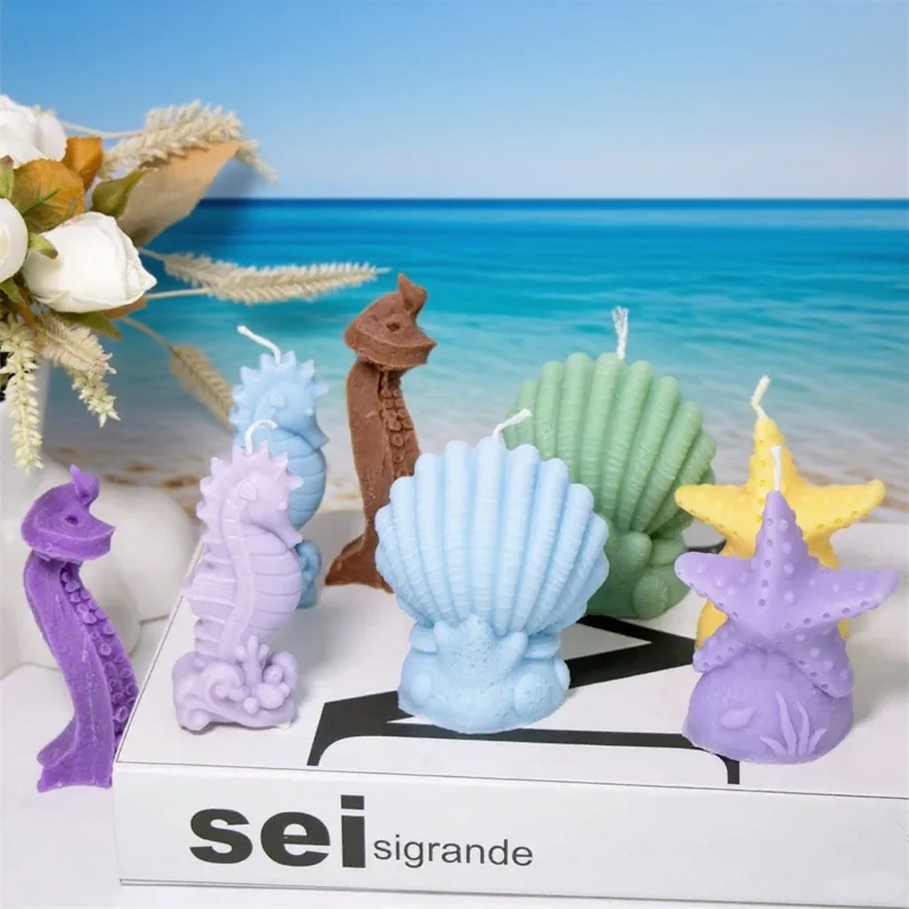 Marine organism Silicone Candle Mold Octopus Starfish Seahorse Silicone Molds for DIY Gypsum Resin Epoxy Clay Beeswax Home Decor