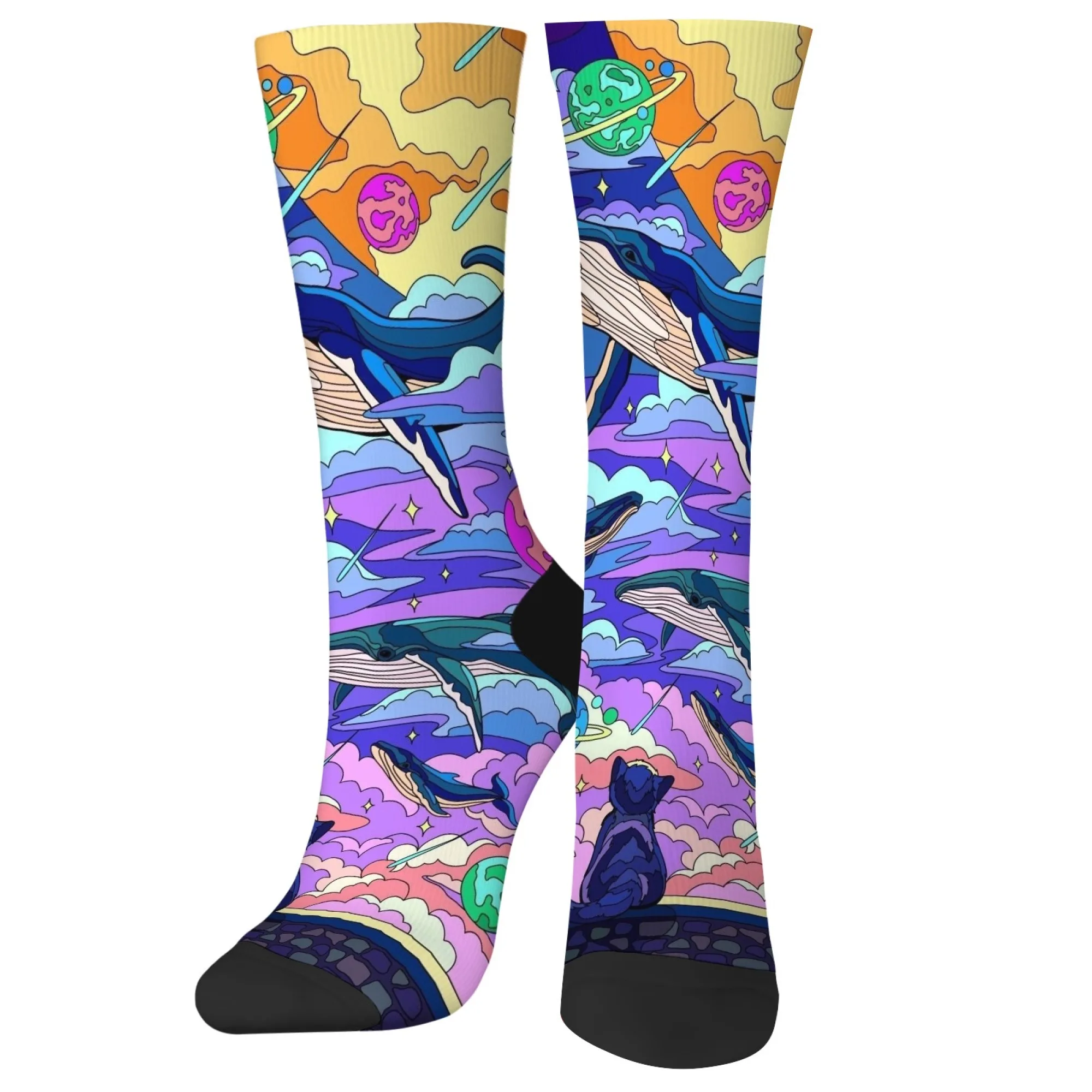 ถุงเท้าลายการ์ตูนวาฬอวกาศสุดแปลกใหม่ สไตล์เรโทร กันลื่น ระบายอากาศได้ดี นุ่ม สบาย ของขวัญสุดแปลก สำหรับกิจกรรมกลางแจ้ง ทุกฤดูกาล