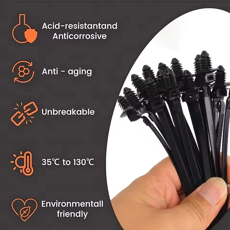 10/30/50PCS Automotive Nylon Threaded Head Cable Tie Cable Fixing Storage Carabiner Tie Automotive Accessories