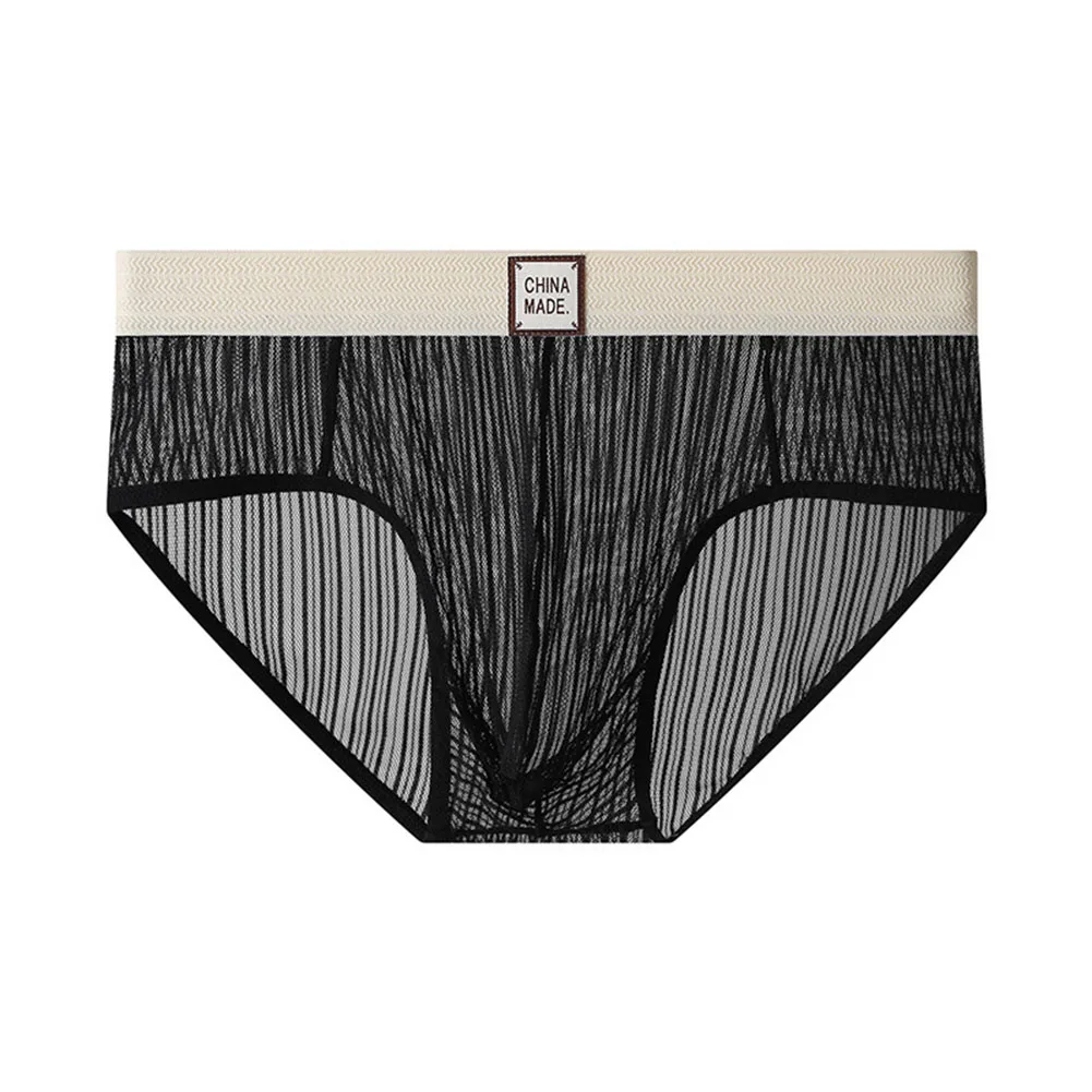 

Мужские сетчатые полосатые прозрачные трусы-брифы для сна, мягкие, тонкие, дышащие, унисекс, очень популярное нижнее белье, однотонные трусы