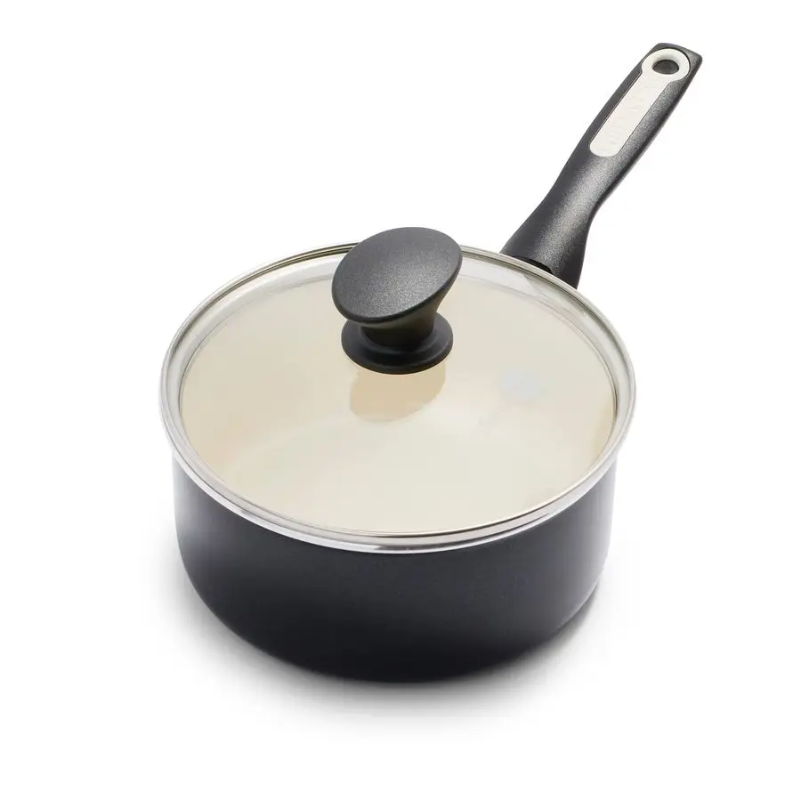 

Rio Healthy Ceramic Nonstick 2QT Saucepan Pot with Lid, PFASFree, Dishwasher Safe, Black